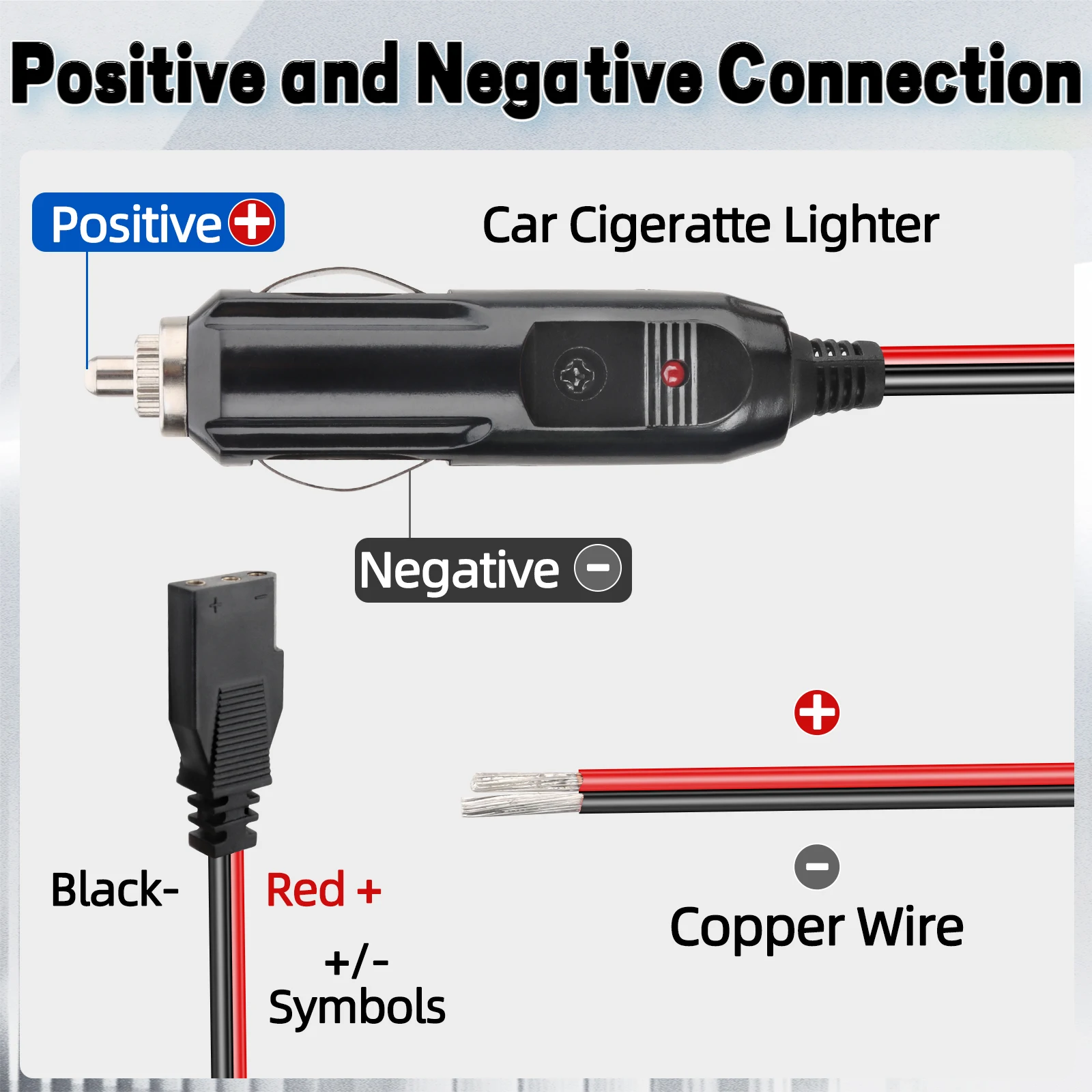 Cable de alimentación de Radio CB, Cable de enchufe de 3 pines, accesorios de Radio de 2 cables 15A con encendedor de cigarrillos de 12V para Radio móvil GMRS de 880FM/PC78LTX - imagen 2