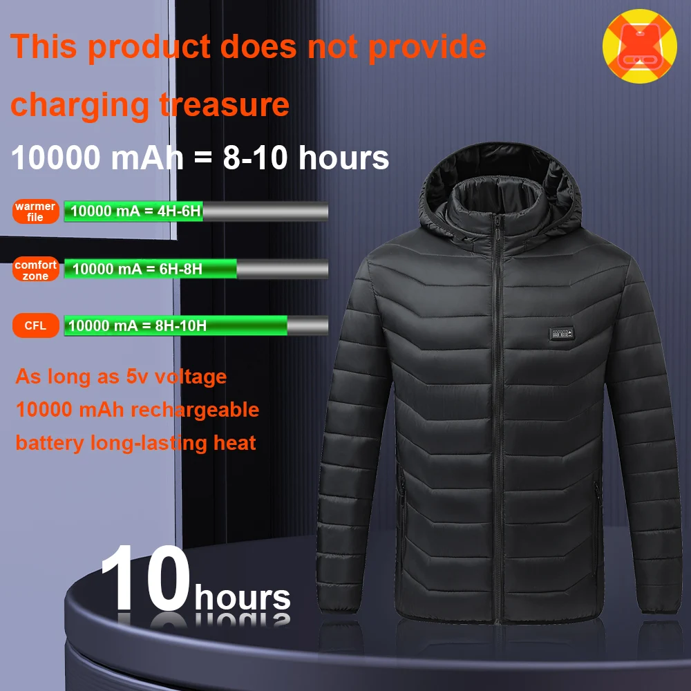 Chaqueta calefactora lavable con carga Usb, abrigo de algodón con capucha, calefacción eléctrica, chaqueta cálida para acampar al aire libre, senderismo - imagen 5