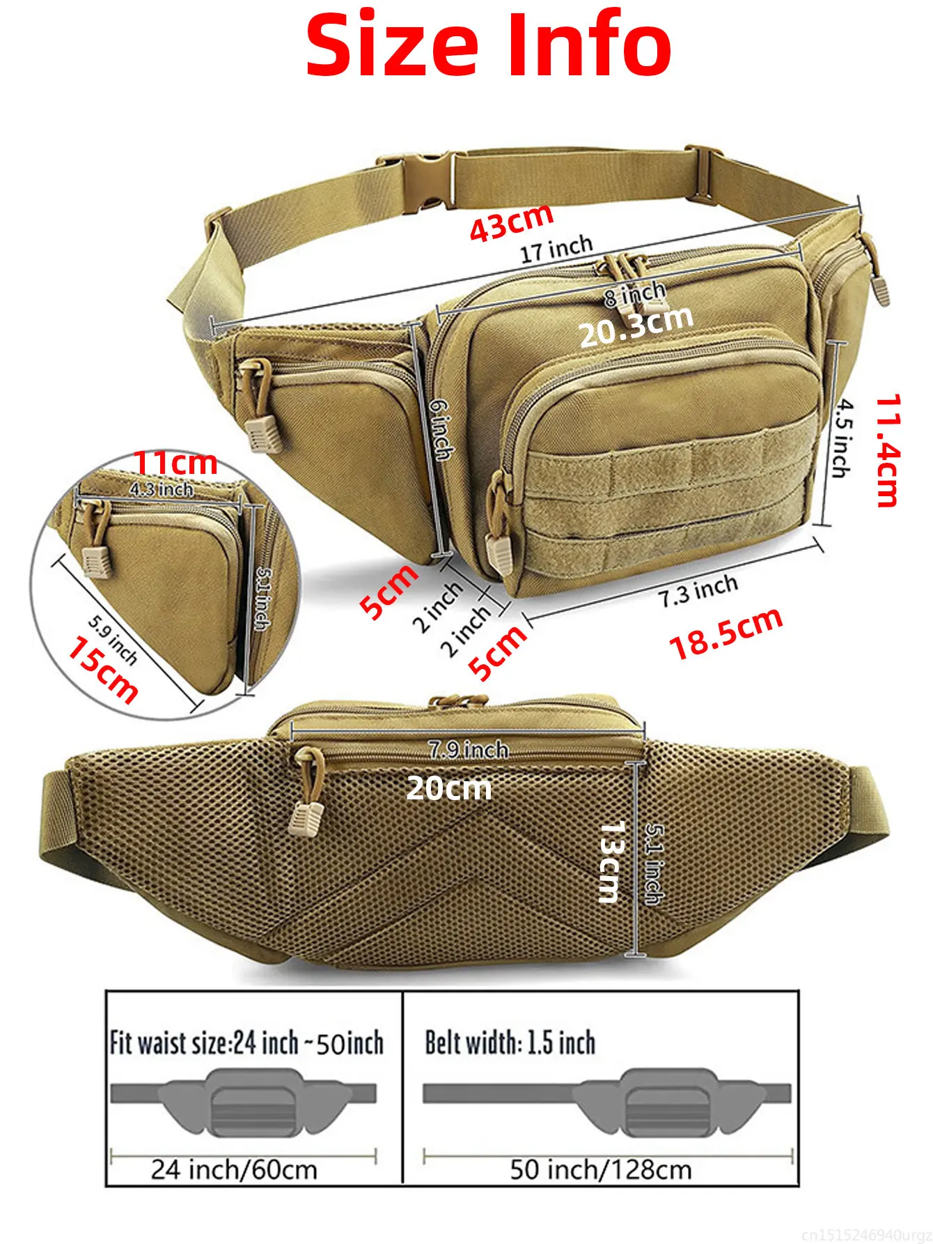Riñonera para hombre, riñonera impermeable de nailon Molle EDC, riñonera para teléfono para caza, escalada y Camping - imagen 4