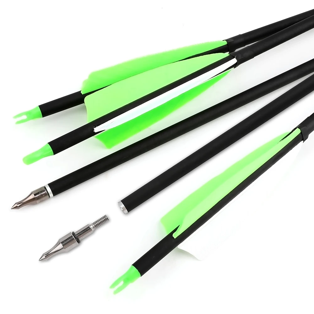 Flechas de carbono mezcladas de alta calidad, tiro de caza, pluma de pavo de 4 pulgadas, punta de flecha de grano 100 Spine500, accesorios de tiro con arco, 6/12 Uds. - imagen 2