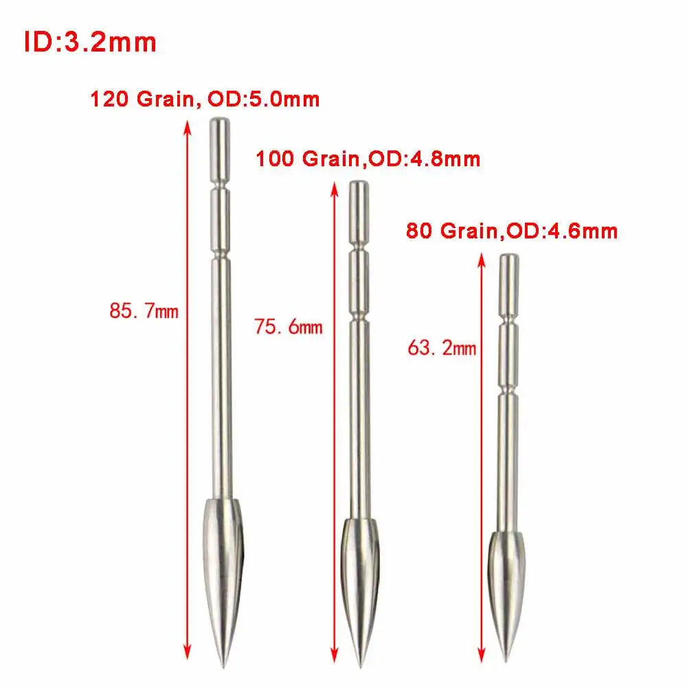 Punta de flecha de 3,2mm, 80 100 120 granos para ID, eje de flecha de 3,2mm, punta de objetivo de acero inoxidable, puntas de flecha de caza y tiro con arco, 6/12/24 Uds. - imagen 2