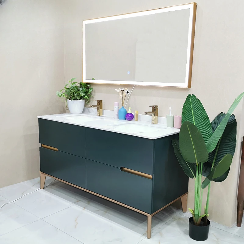 Juego de combinación de gabinete de baño con placa de roca nórdica de pie de lujo con luz Retro americana, - imagen 3