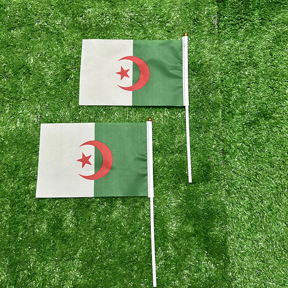 BANDERA DE SKY ALG Argelia bandera de mano 14x21cm volando poliéster Argelia bandera nacional ondeando a mano Banner desfile de actividades de oficina - imagen 3