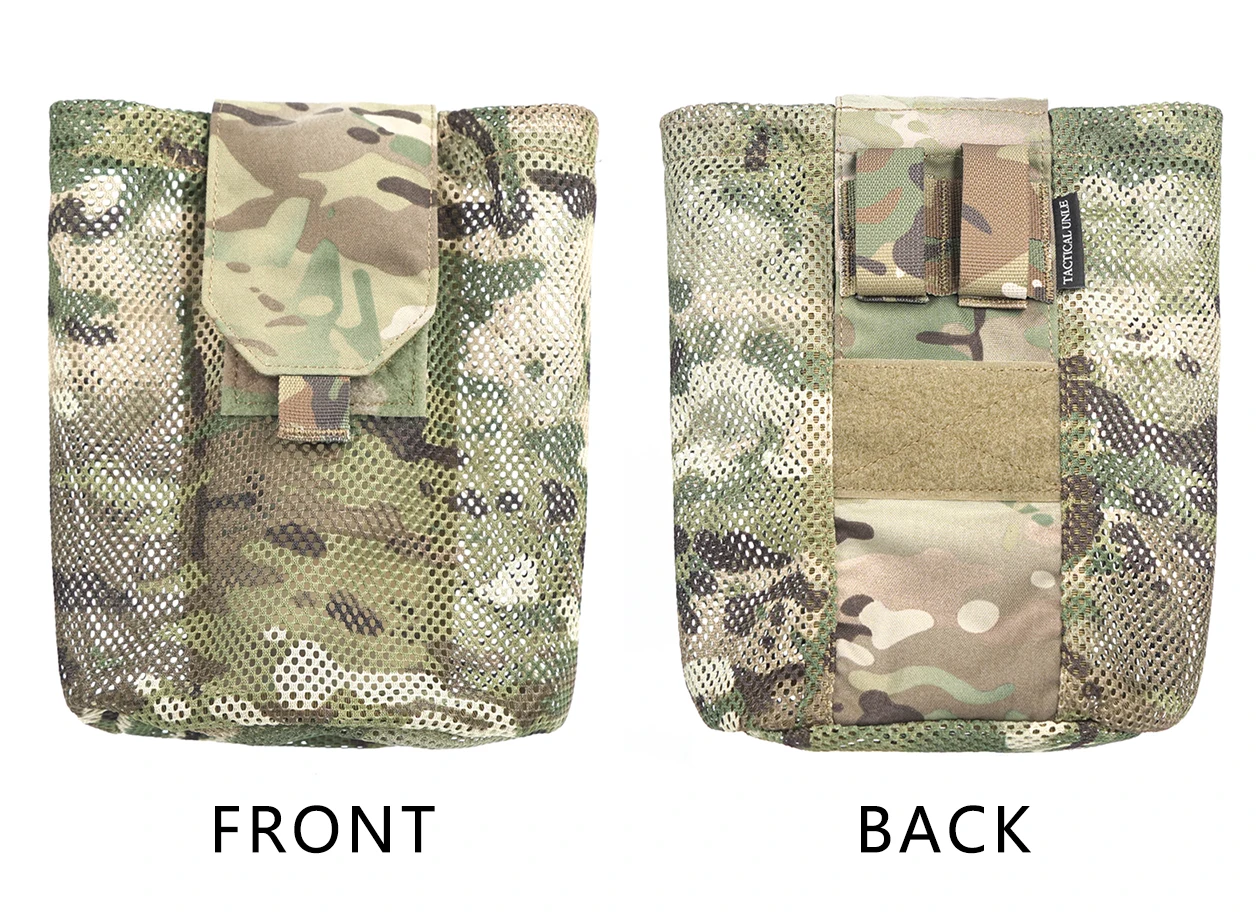 Una bolsa de camuflaje con una vista delantera y trasera