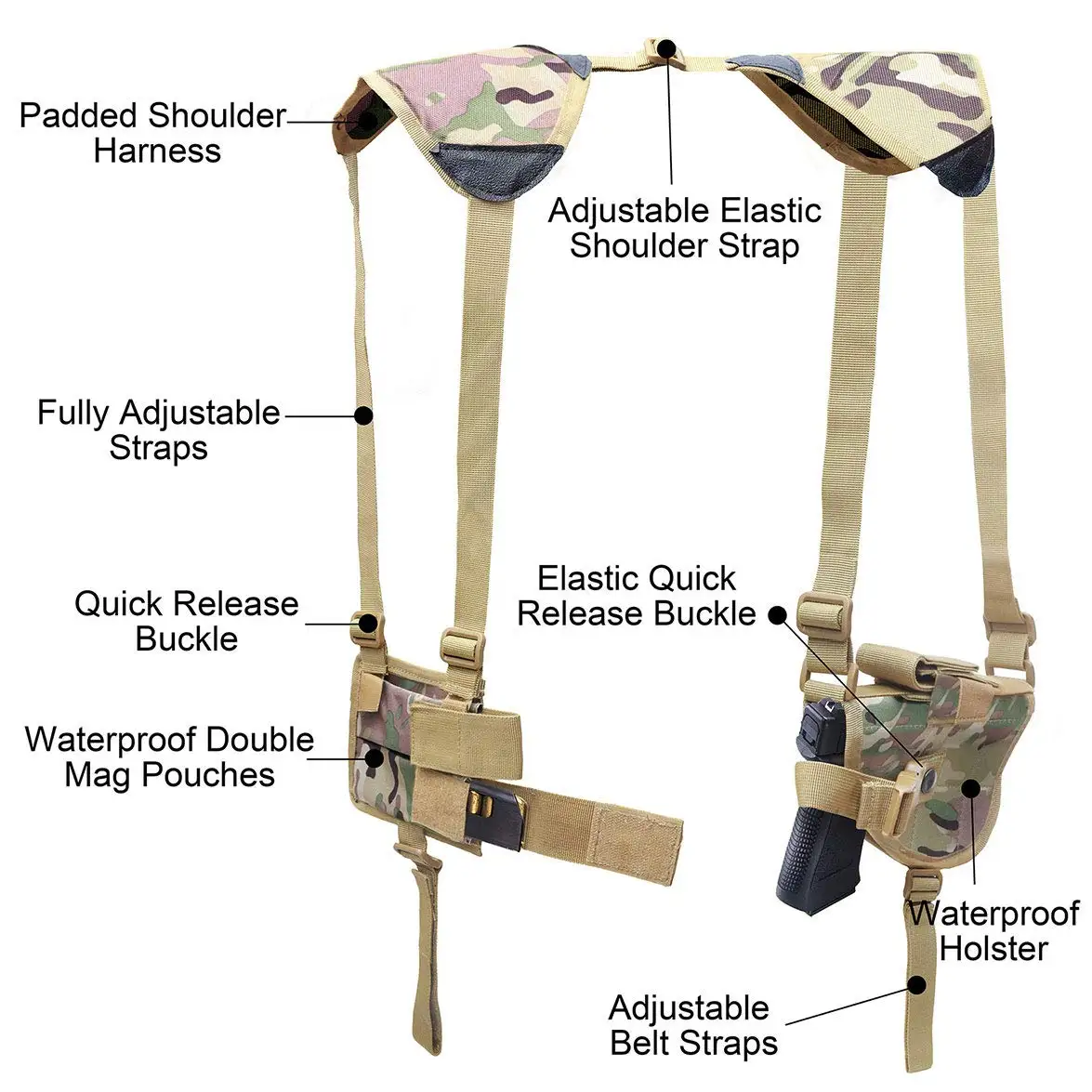 Funda de hombro oculta para pistola con doble bolsa para revistas Funda oculta universal para pistola compacta a grande - imagen 4