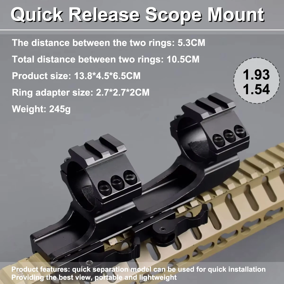 Soporte QD Mount Ar15 Ak 47 para caza, montaje de alcance de una pieza de liberación rápida, anillos duales de 25,4mm/30mm, Picatinny voladizo - imagen 2