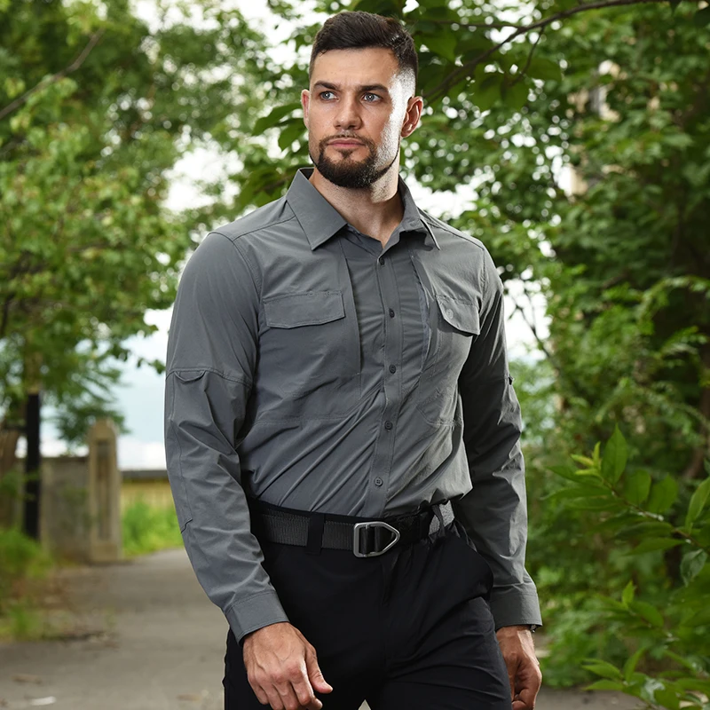 Camisa informal de manga larga de secado rápido para hombre, camiseta para correr, ejercicio de entrenamiento, camisa deportiva, camisetas ligeras para caza y acampada - imagen 3