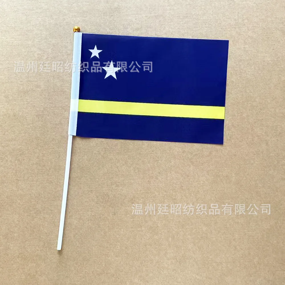Bandera del cielo Curacao bandera de mano 10/20/50/100 Uds 21*14cm banderas onduladas de mano de Curacao con poste de plástico para actividades deportivas decoración del hogar - imagen 2