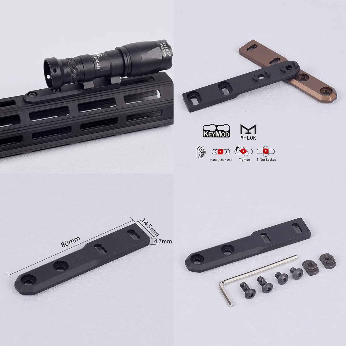 Linterna táctica M-lok ARIS Series Surefire M300 M600, montaje de explorador compensado compatible con M-lok Keymod SMR, Base de riel Airsoft M951 M620 - imagen 2