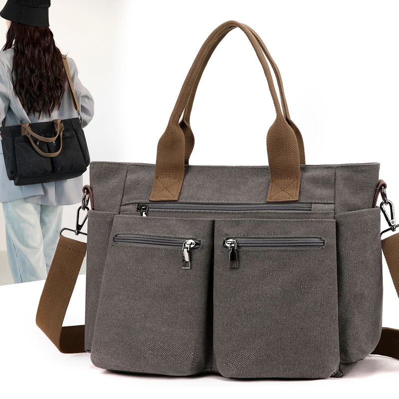 Bolso de hombro tipo bandolera de lona para mujer, bolso de compras exterior de gran capacidad, bolso de mensajero, bolso de transporte portátil para ir al trabajo - imagen 5