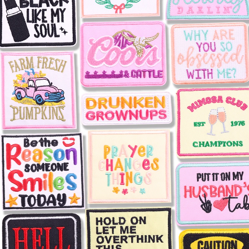 Parches bordados con letras de dibujos animados para ropa, sombreros, chaqueta, parches con eslogan de letras para ropa, insignia bordada