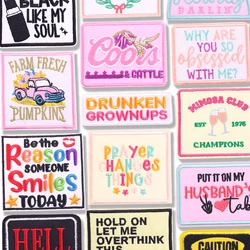 Parches bordados con letras de dibujos animados para ropa, sombreros, chaqueta, parches con eslogan de letras para ropa, insignia bordada