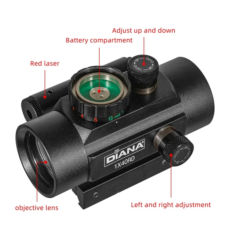 DIANA-mira telescópica con láser rojo para caza, mira telescópica óptica táctica con riel de 11/20mm, 1x40 - imagen 5