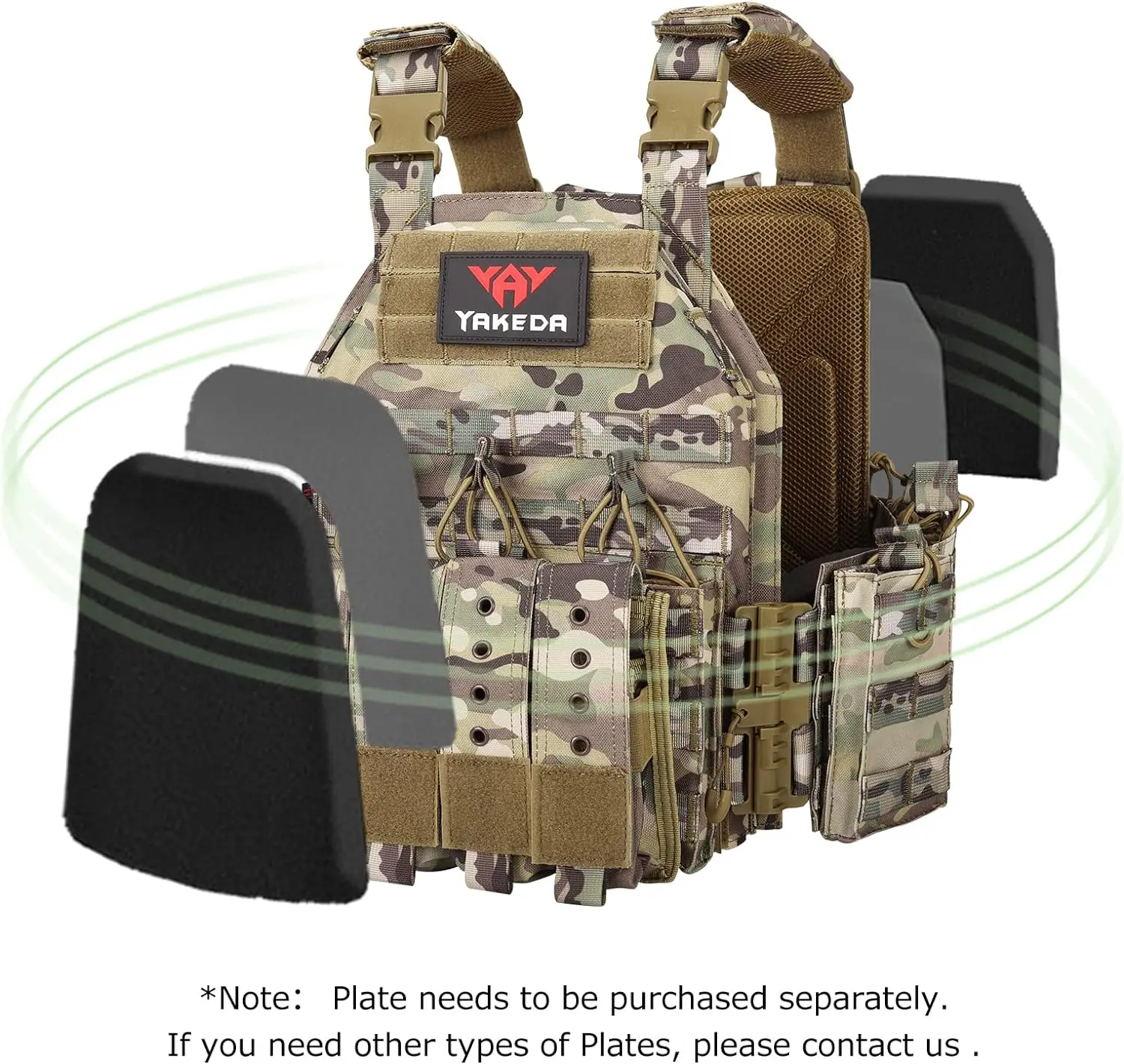 Yakeda 1000D Nylon Plate Carrier Vest Outdoor Hunting Protective Adjustable Molle Vest for Airsoft Combat - imagen 5