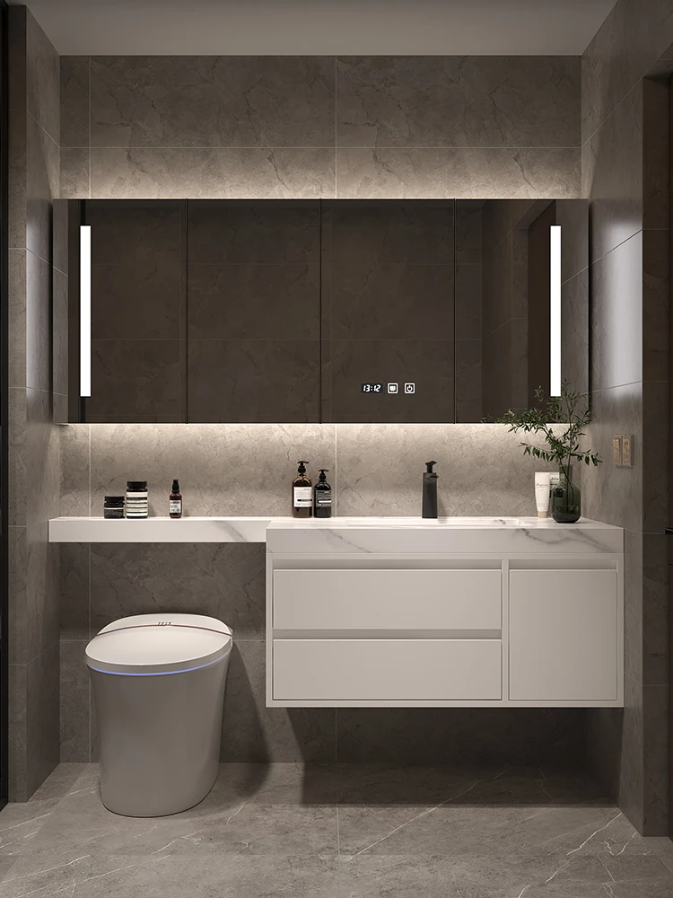 Conexión perfecta de roca y tablero, lavabo de cerámica, mueble de baño, inodoro extendido, baño, lavabo, - imagen 4