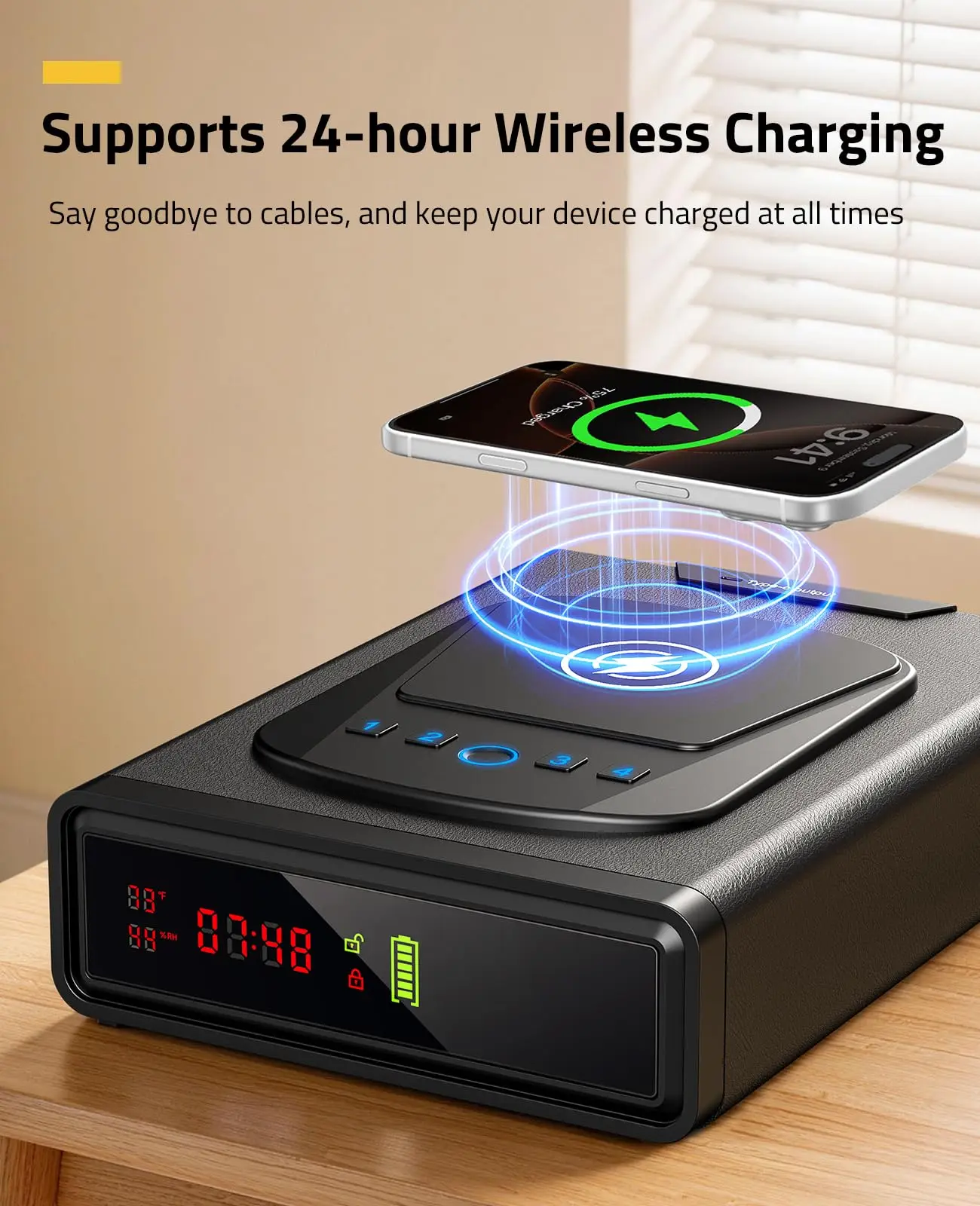 Caja fuerte biométrica con huella y carga inalámbrica LED ajustable - imagen 3