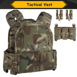 Chaleco táctico portador de placa Modular de liberación rápida, equipo de armadura portátil, chaleco de caza Molle Airsoft con bolsa Triple para revistas 5,56