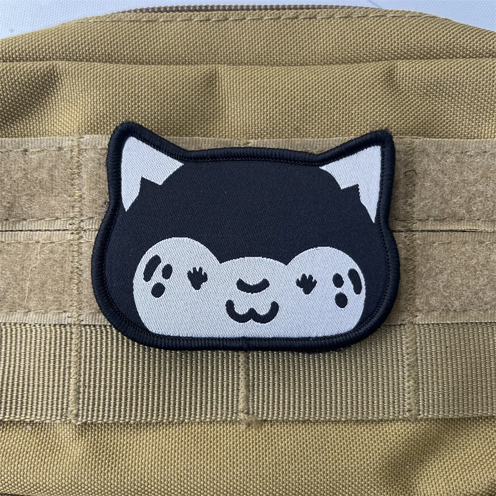 Parches tácticos de moral de gato sonriente de dibujos animados, insignia militar, etiqueta tejida, brazalete, mochila, pegatina de gancho y bucle - imagen 5