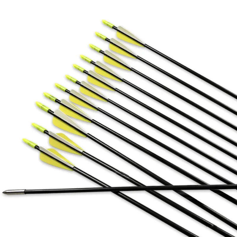 6/12 Uds tiro con arco caza flechas de fibra de vidrio diámetro 6mm 3 pulgadas gota de agua flecha de goma Fletching alrededor de 30 pulgadas flecha eje arco Acc - imagen 2