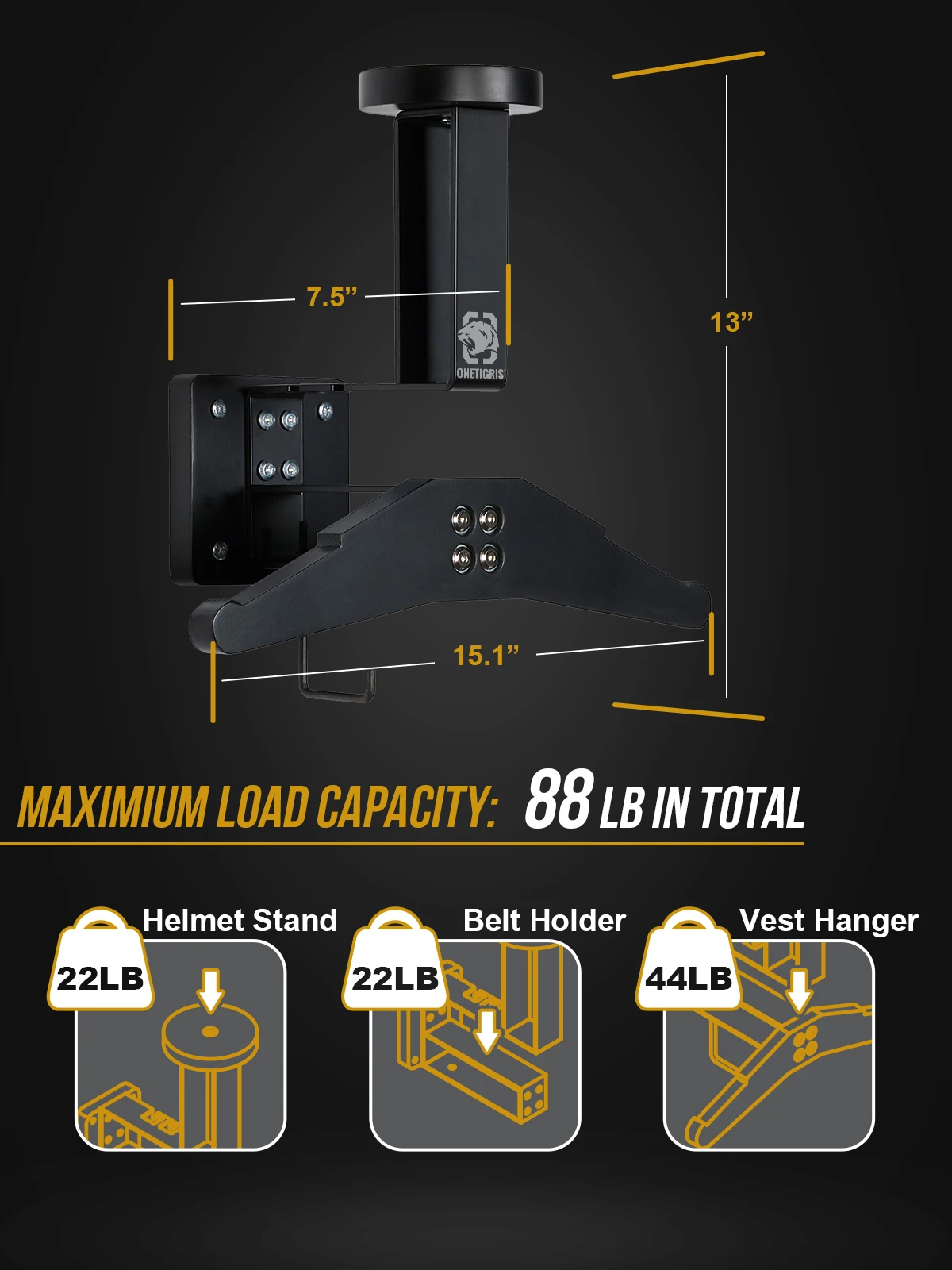 ONETIGRIS Soporte de pared para equipo táctico, soporte para casco de motocicleta, soporte de montaje en pared, organizador de exhibición para percha de chaqueta para traje de ciclismo - imagen 4