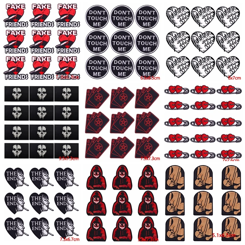 Parches bordados Punk de Hip Hop para ropa, Parche de Calavera, parches termoadhesivos para planchar, pegatinas, 10 unidades por lote