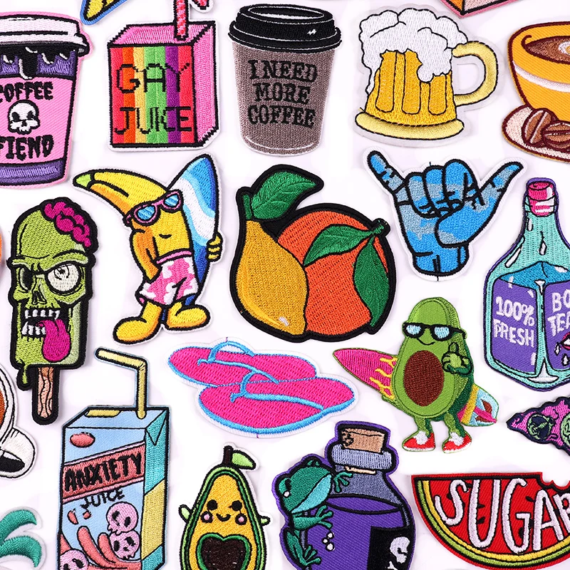 Parche de dibujos animados DIY, parches bordados de comida/bebida para ropa de niños, apliques de costura, parches para planchar para ropa, parche para pastel y Pizza - imagen 3