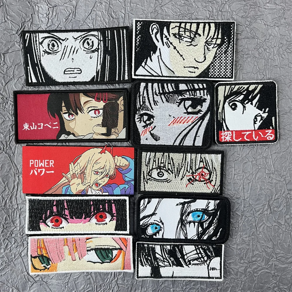 Parche de Anime japonés para ropa, parches bordados de Ojos de niña, apliques de emblema de dibujos animados de gancho y bucle para ropa