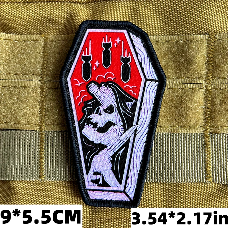 Ver para conchas, insignia de moral de calavera, parche táctico del ejército, parches de gancho y bucle de impresión, brazalete militar, mochila, pegatina de muerte - imagen 3