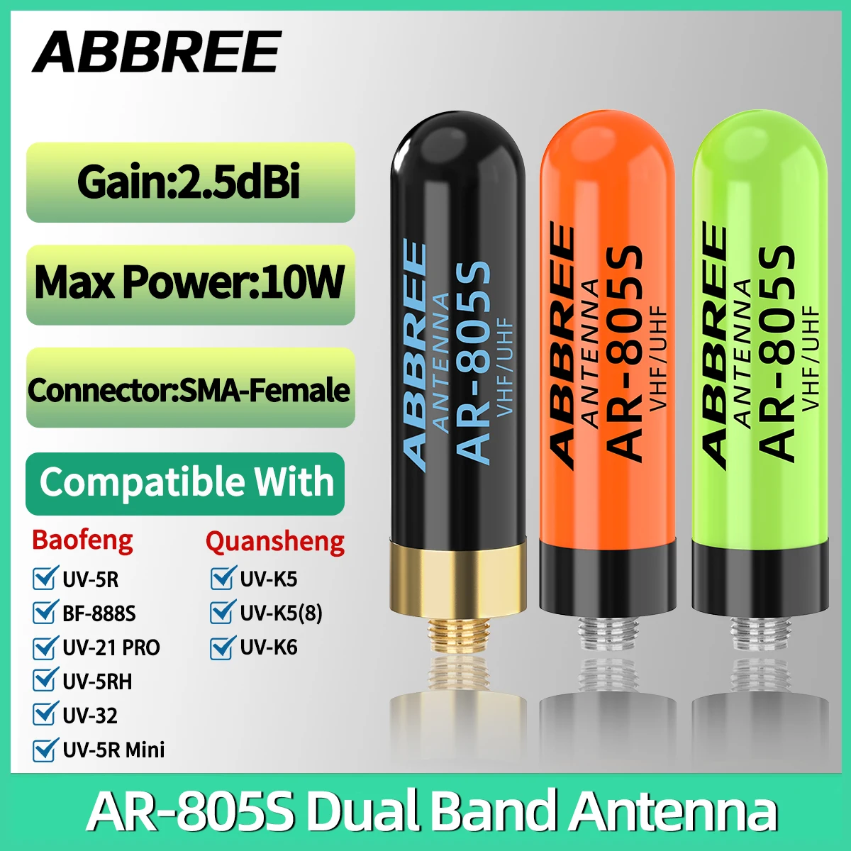 ABBREE AR-805S mini walkie talkie antena SMA hembra alta ganancia dual