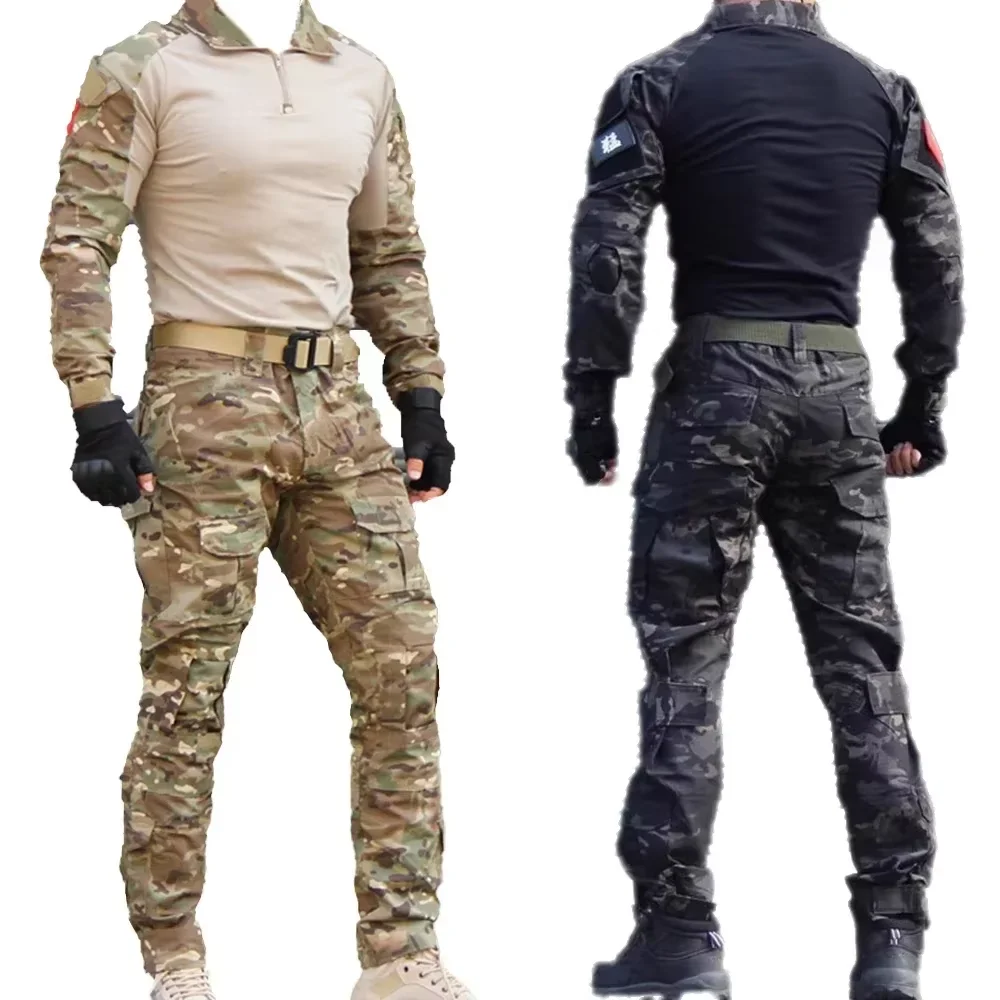 Camisas de uniforme táctico para hombre, ropa de caza de camuflaje de combate, camisas de combate, coderas/rodilleras, trajes, pantalones Cargo, ropa resistente al desgaste - imagen 2