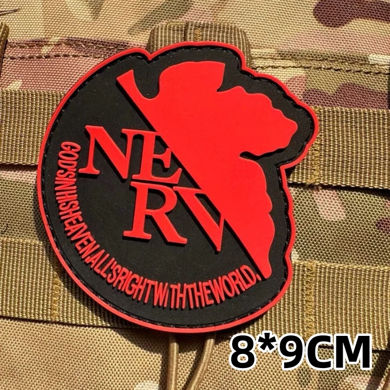 Brazalete de PVC Evangelion NERV, parches tácticos militares, insignia de moral luminosa azul marino, gancho y bucle rojo en mochila, pegatinas para ropa - imagen 3