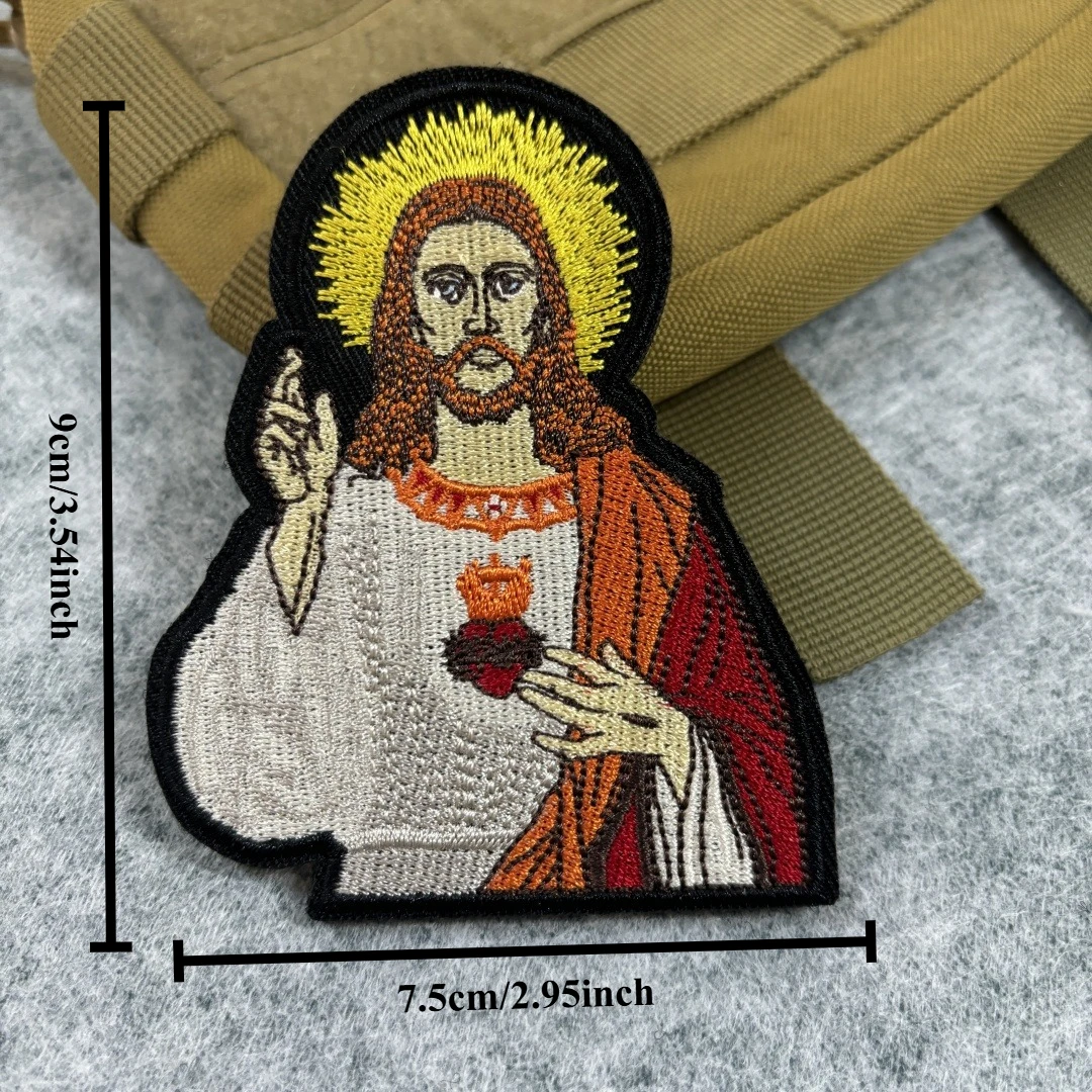 Parches tácticos de moral de cruz de Jesús, parche grande de gancho y bucle bordado de Jesús, insignia de moral del ejército militar, brazalete, pegatinas para mochila - imagen 4
