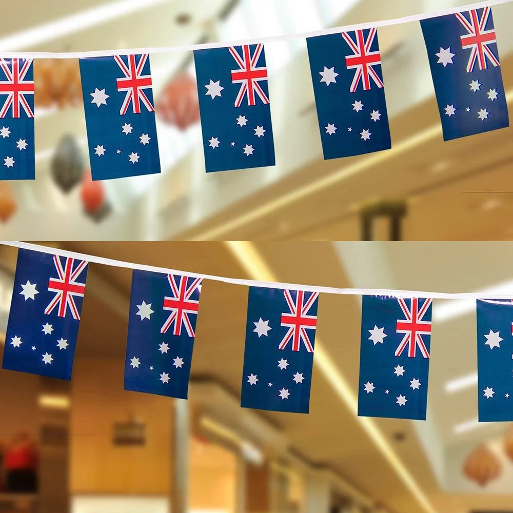FLAGLINK 24 unids/set bandera de banderines de Australia 14x21cm 20x30cm fanín Australia cadena Banner banderines Festival fiesta vacaciones