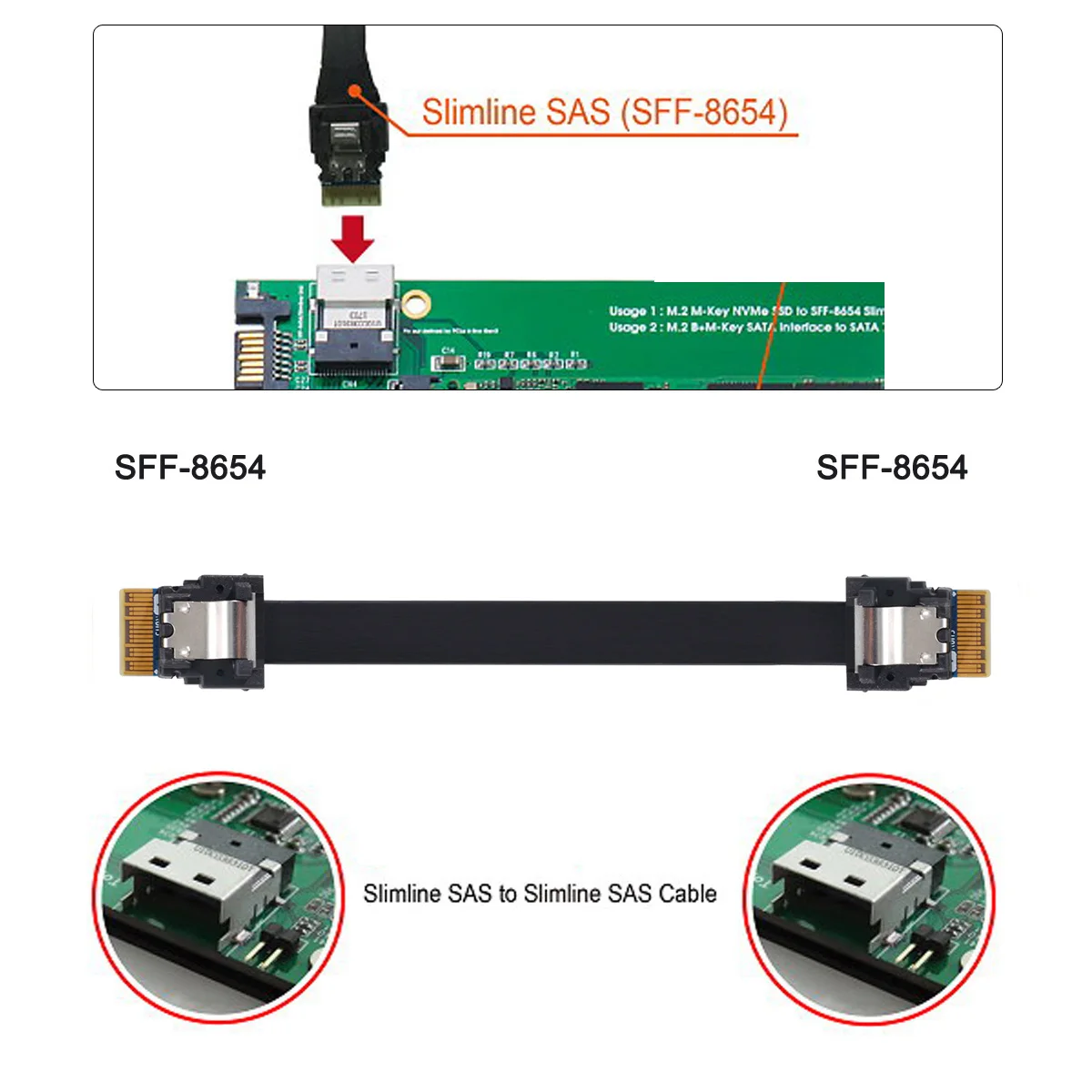 Cable SAS a PCI-E Slimline SAS 4,0, SFF-8654, 4i, 38 Pines, SFF-8654 - imagen 5