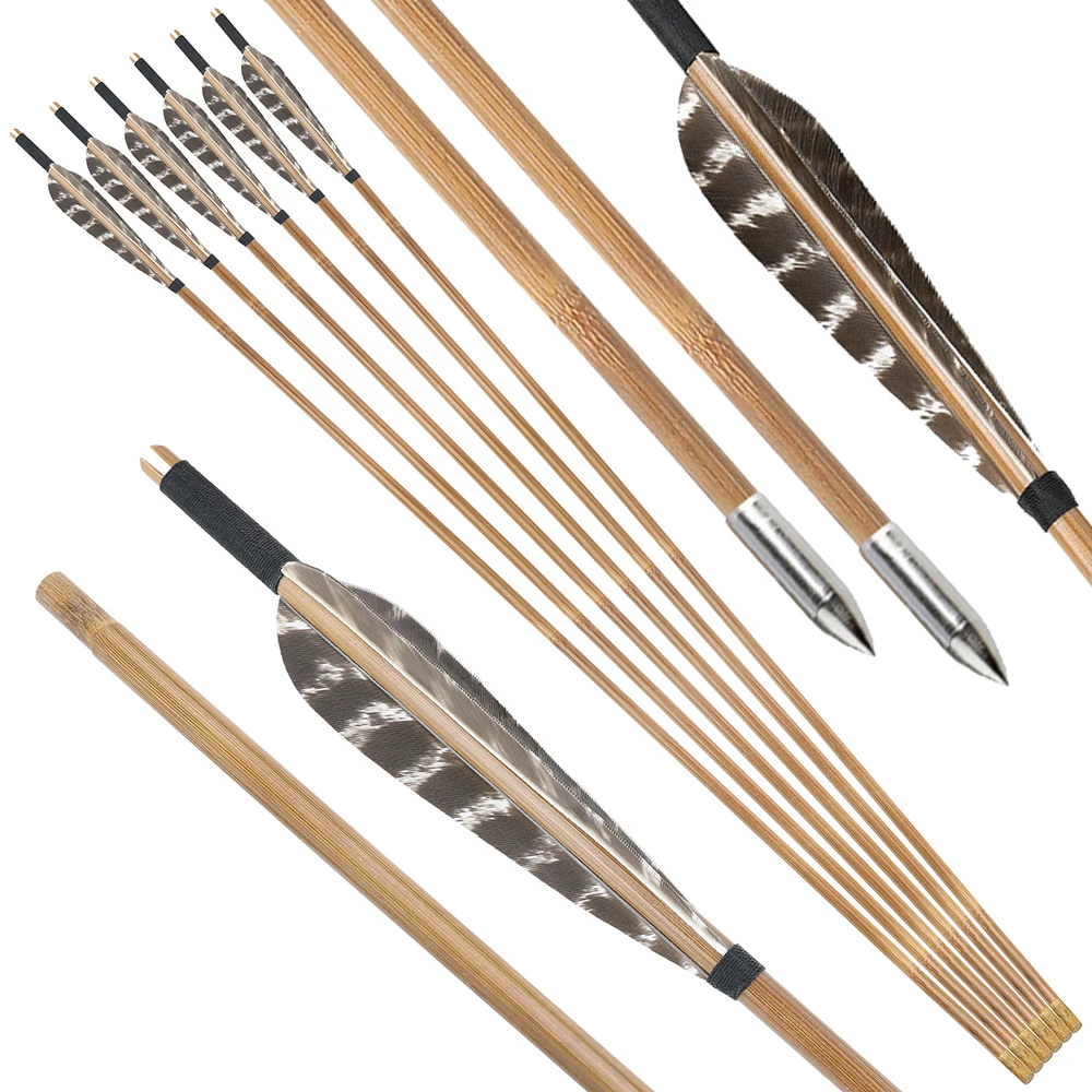 6/12 Uds flecha de bambú 85cm OD 8mm eje tiro con arco plumas reales 125 puntas de grano arco largo arco tradicional caza tiro objetivo flecha - imagen 4