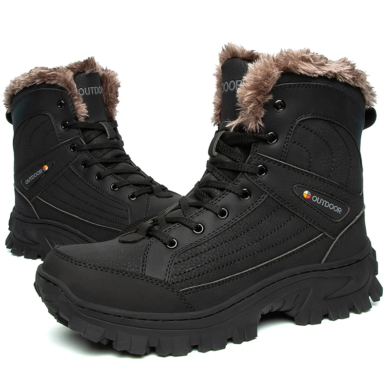 HIKEUP-zapatos de senderismo al aire libre para hombre, botas de nieve militares, de cuero genuino, acolchadas, de alta calidad, cálidas, informales, de algodón - imagen 2