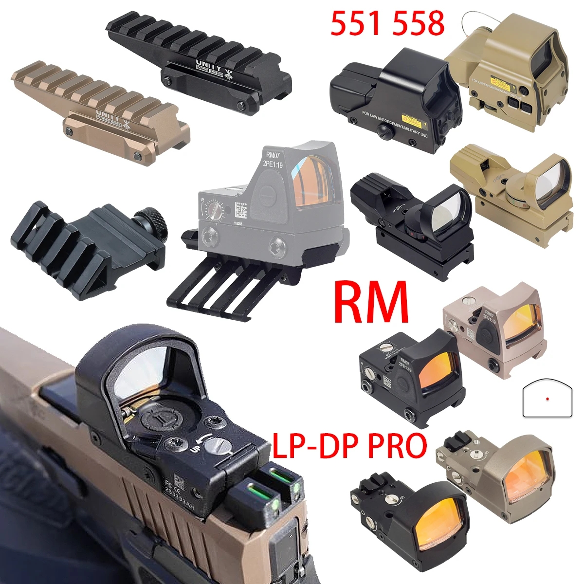 Soporte lateral táctico RM Red Dot LP-DE PRO 551 558 alcance de visión unidad Riser montaje REQ-15 HRF SKIFF láser Offset Picatinny soporte