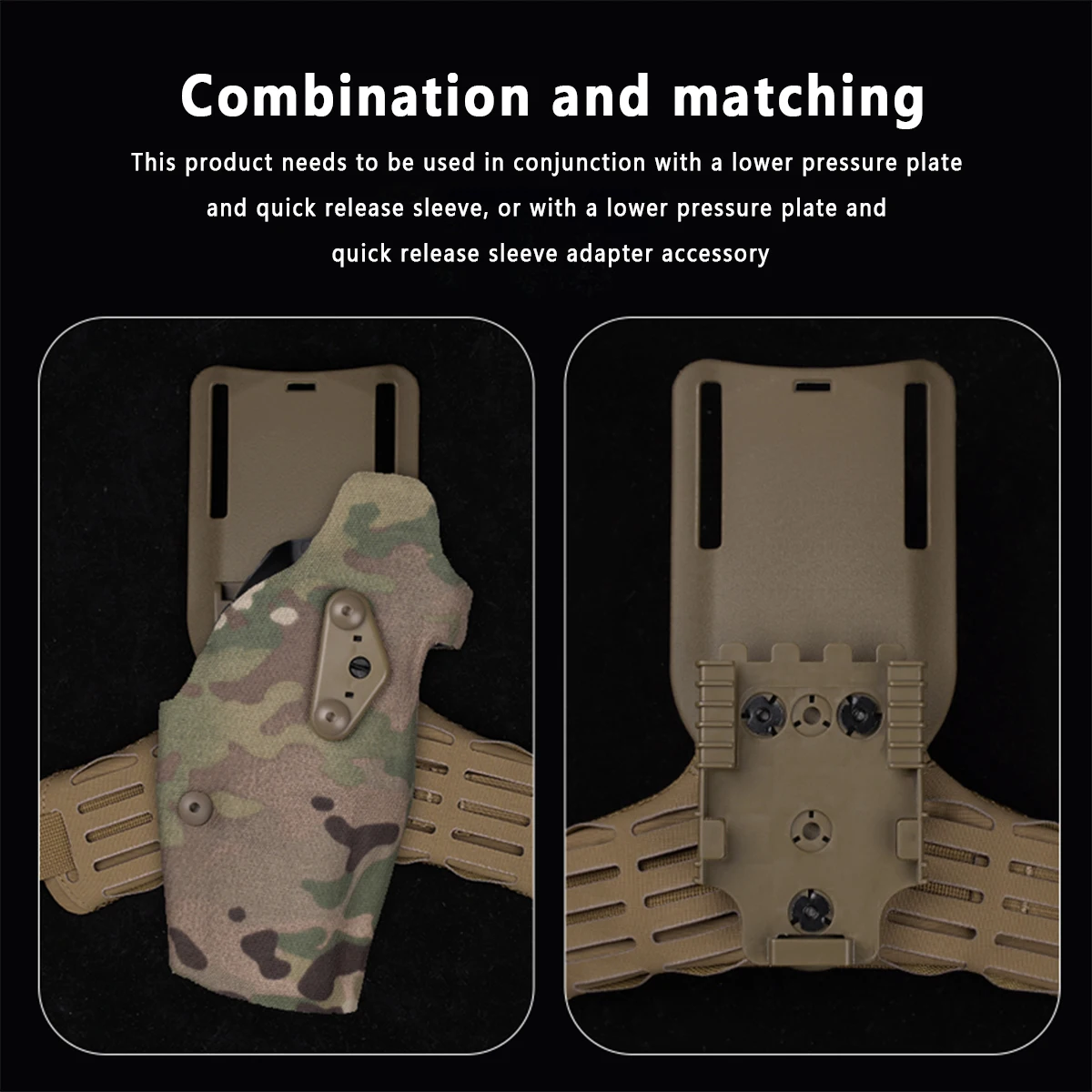 Funda táctica de 3 agujeros para patada lateral, accesorios de placa inferior de arco para UBL MHA QLS MOLLE, banda para pierna, caza, Airsoft, dibujo rápido - imagen 5