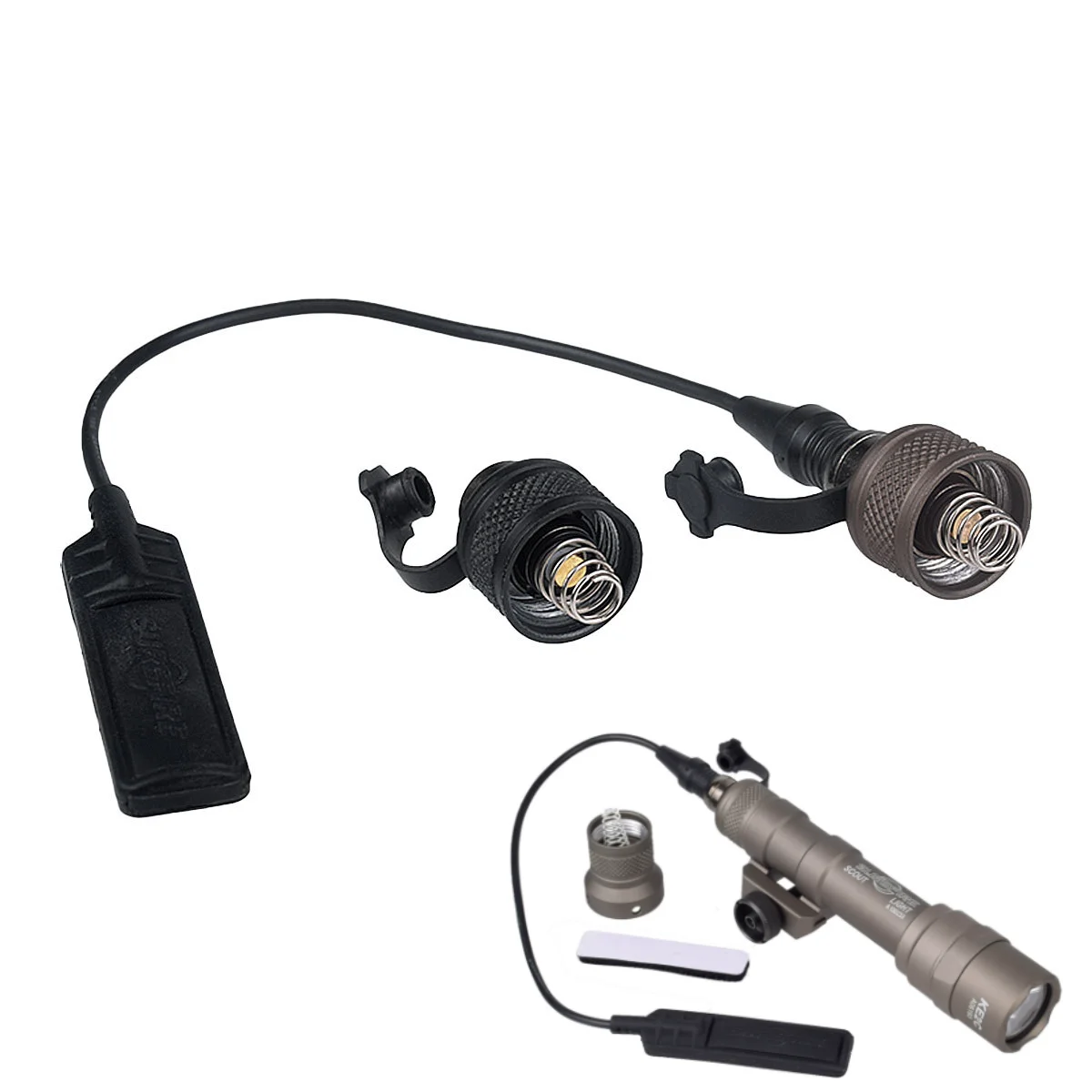 Linterna táctica Surefir, interruptor de presión remota para luz de explorador M300 M600, botón de interruptor largo + cubierta trasera de Metal