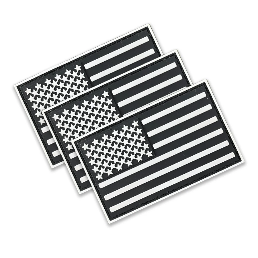 Insignia de bandera americana adhesiva mágica en blanco y negro, se puede conectar a chalecos y mochilas de caza.