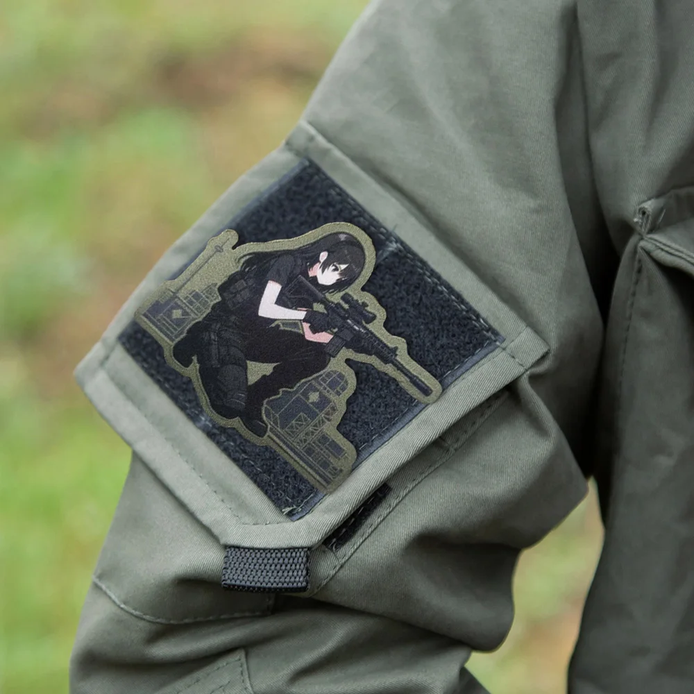 Parches de Meme de tiro de Chica de Anime, parche de gancho y bucle, brazalete moral para chica, insignia de moral del ejército militar, pegatinas tácticas para mochila