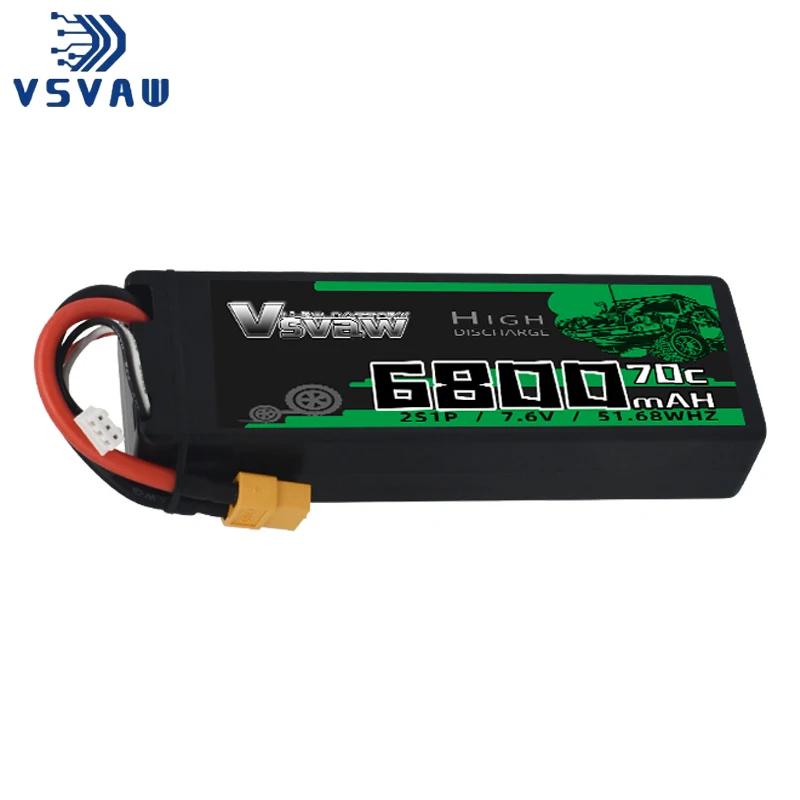 VSVAW Lipo 2S 6800mAh batería Lipo 7,6 V 70C con enchufe Deans para coche RC batería Lipo camión RC FPV Drone avión barco Buggy piezas
