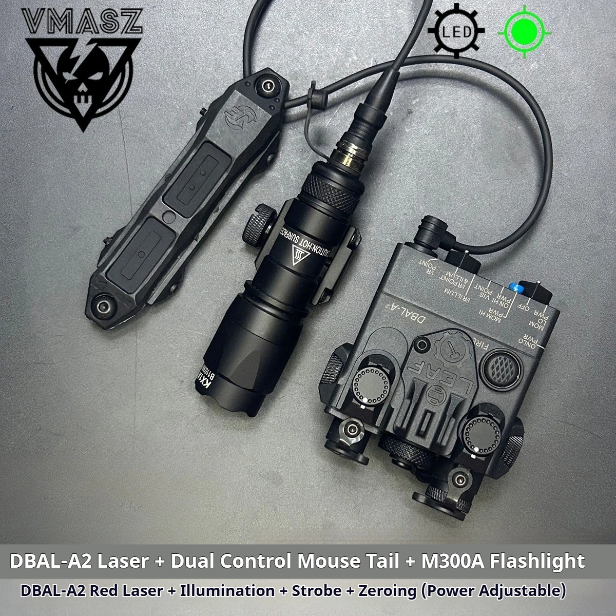 Elemento de nailon DBAL A2, luz láser roja y verde de función completa, linterna LED blanca, foco M300A, interruptor doble Dbal a2 Softair - imagen 2