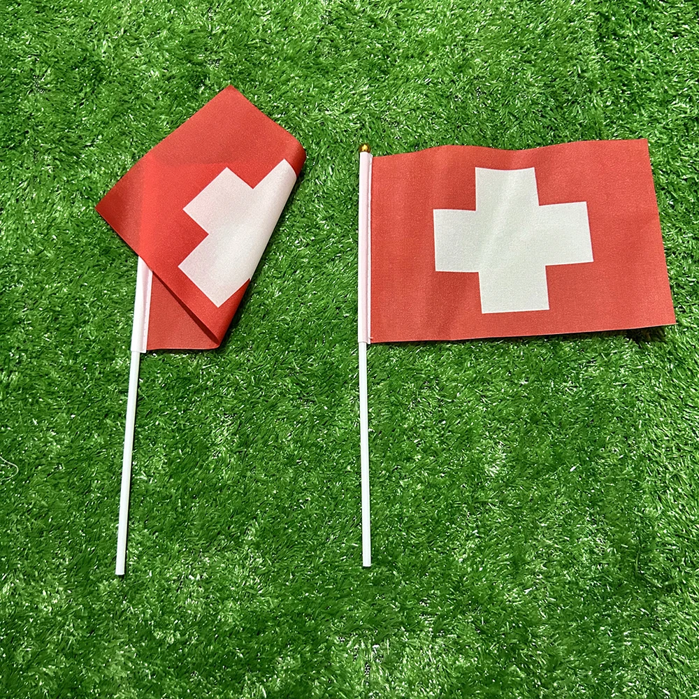 Bandera de la cielo, bandera de mano de Suiza, 10/20/50/100 Uds., 21x14cm, banderas onduladas de mano suizas con poste de plástico para actividades deportivas, decoración del hogar - imagen 5