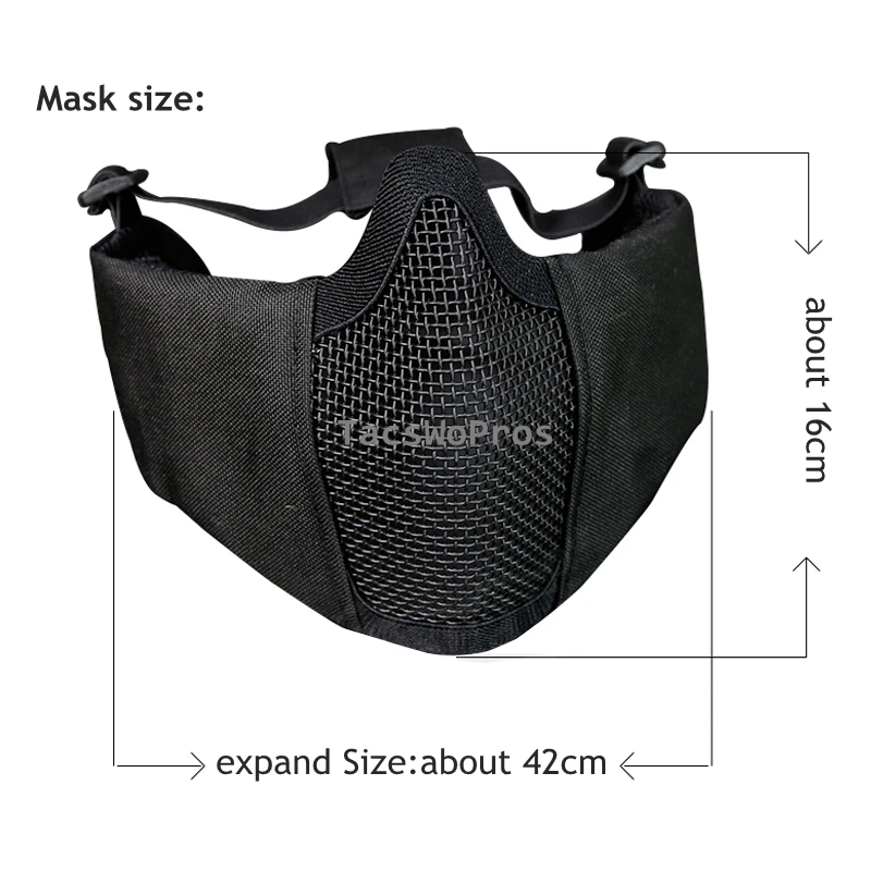 Mascarilla de combate táctico para hombre y mujer, máscara de seguridad de media cara con malla de acero de bajo carbono, protección para los oídos para tiro de Paintball - imagen 3