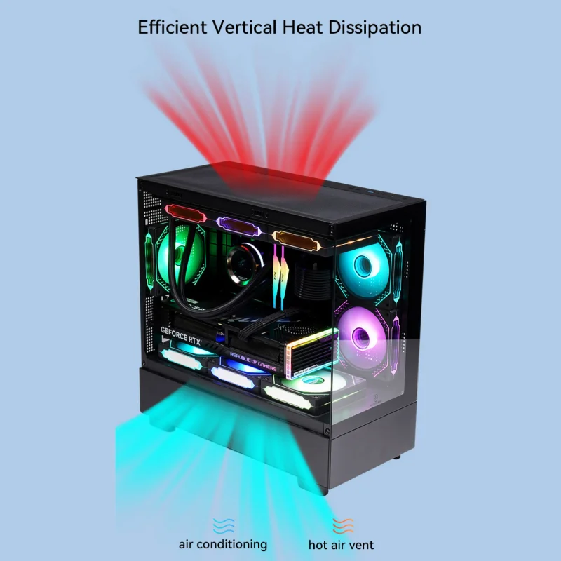 Xuanwu PRO-funda negra para PC, ordenador de juegos con vista al mar, placa base de M-ATX de escritorio con 3 ventiladores ARGB, compatible con tarjeta gráfica 4090 - imagen 4