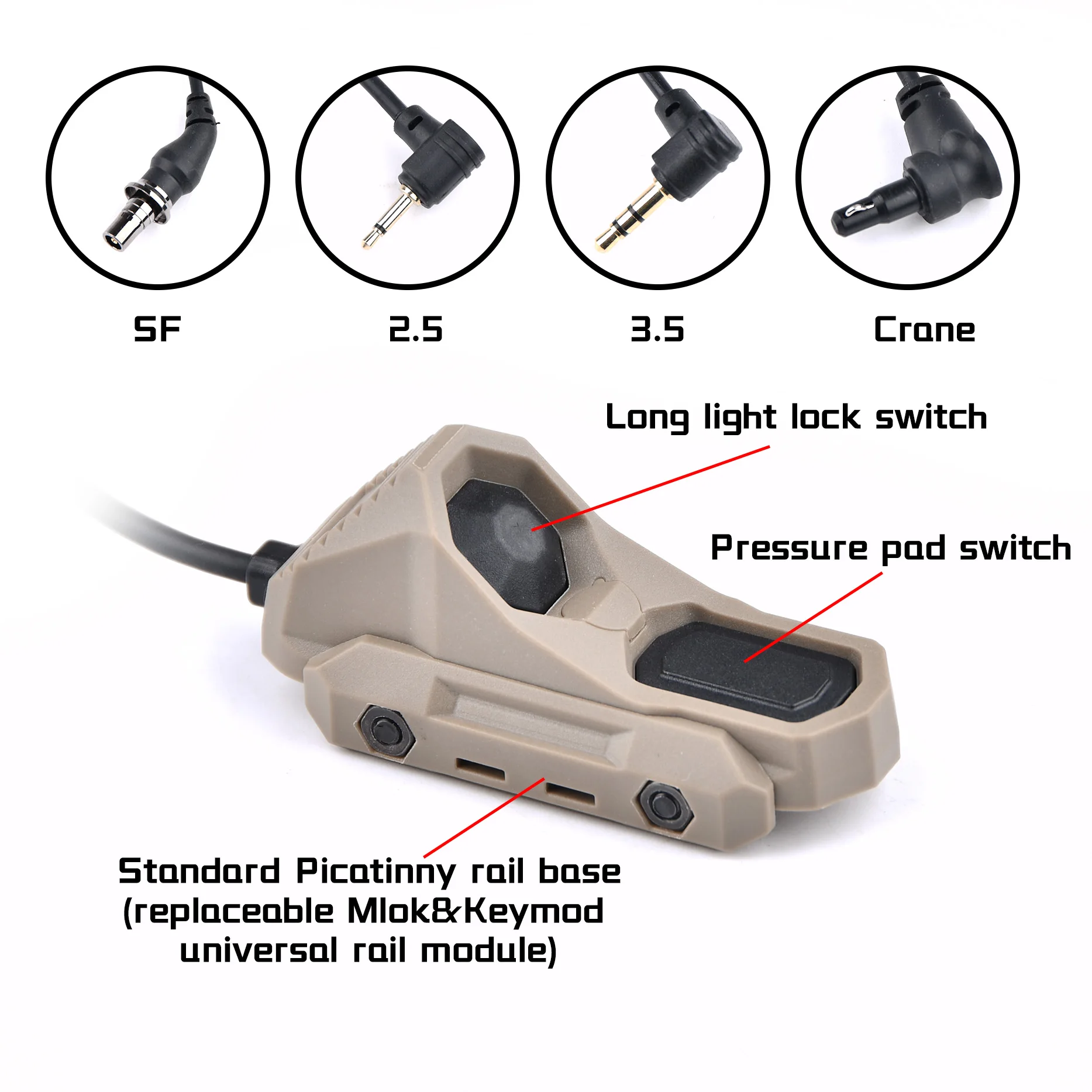 AXON Picatinny Mlok Rail interruptor doble remoto de un solo cable Compatible con linterna de arma SF grúa láser DBALPEQ de 2,5mm - imagen 3