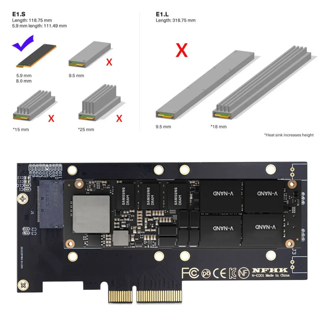 CY NVMe-adaptador portador a GEN-Z 4X, regla 1U, PCI-E4.0, EDSFF, 5,9mm, 8,0mm de espesor, SSD corto, E1.S - imagen 4