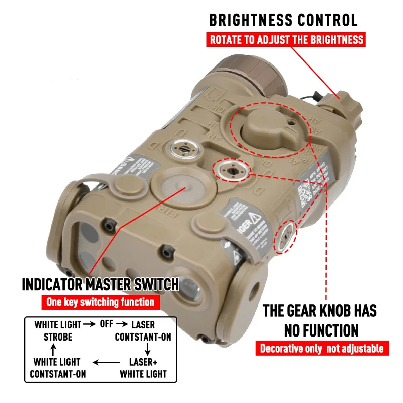 Caja de batería táctica Airsoft para caza NGAL L3 PEQ15 M300A M600C, linterna estroboscópica, ajuste de brillo, ajuste cero táctico - imagen 5