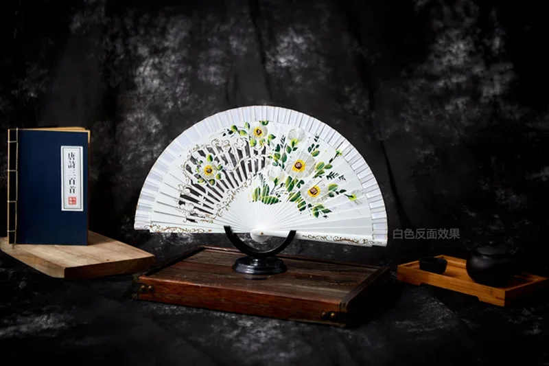 Abanico de madera pintado a mano de doble cara (Festival de la dinastía de las flores y la luna) Abanico de baile plegable, colección de regalos - imagen 4